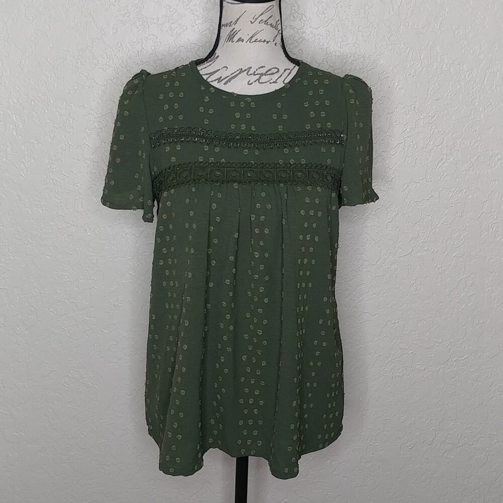 Falechay Embroidered‎ Lace Detail Top Green Size XS
